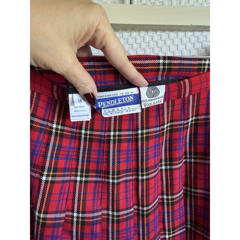 Pendleton Classic Skirt 14 Red Tartan Plaid Pleated Midi Virgin Wool USA - Picture 4 of 9